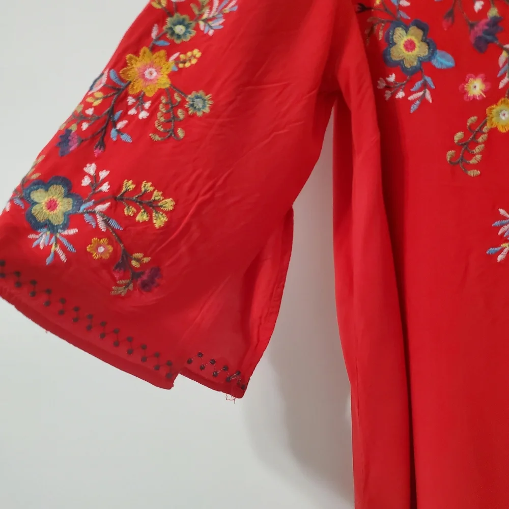 Umgee Boho Red Embroidered Tunic Top Large - Picture 5 of 9